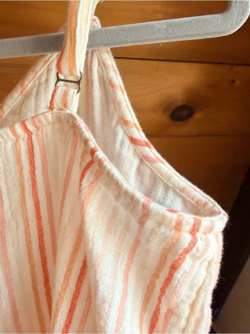 Super Soft Button-Front Striped Tank Top - Cream w Peach Pink Stripes Cotton L - Picture 6 of 6